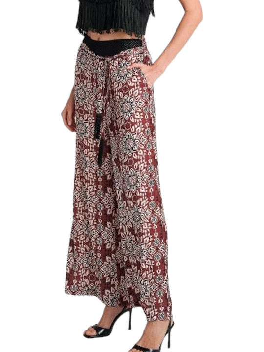 Attrattivo Women's Fabric Trousers Floral Burgundy