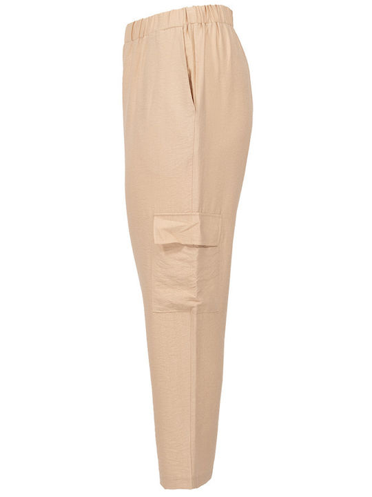 Dama Tesatura Pantaloni Cargo cu Elastic Beige