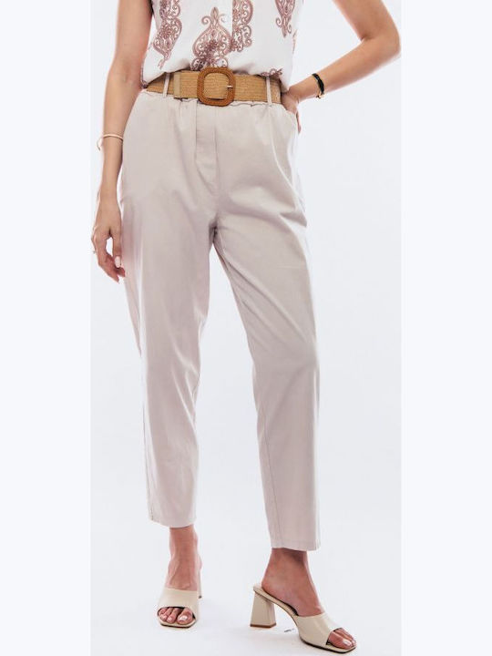 Damen Stoff Hose mit Gummizug Beige