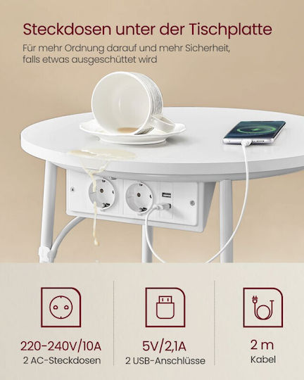 Round Side Table Wooden Matte White / Camel Brown W45xL45xH50cm
