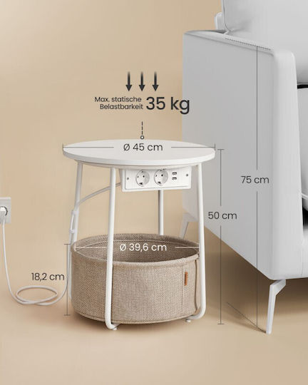 Round Side Table Wooden Matte White / Camel Brown W45xL45xH50cm
