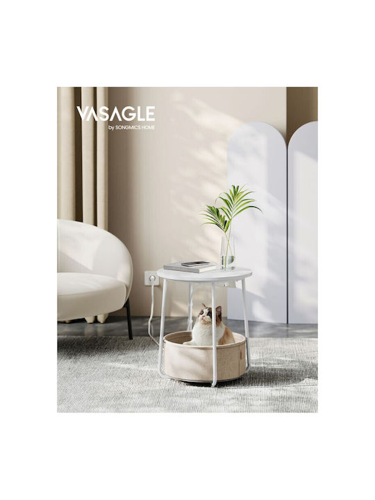 Round Side Table Wooden Matte White / Camel Brown W45xL45xH50cm