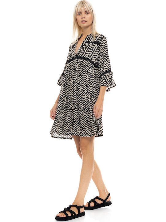 Damen Strandkleid Pink Label Print Minikleid Regular Fit Viskose