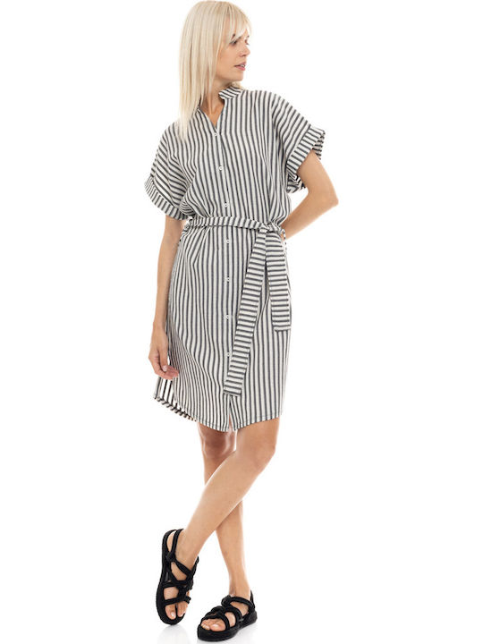 Women's Beachdress Pink Label Shirt Dress Black Striped Regular Fit Cotton