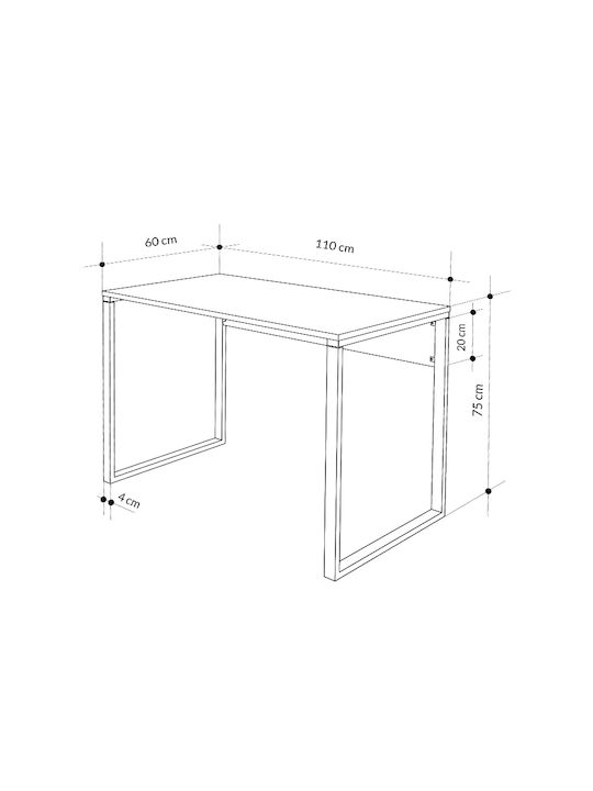 Γραφείο Inna Ξύλινο Sapphire Oak/λευκό με Μεταλλικά Πόδια 100x60x75εκ.