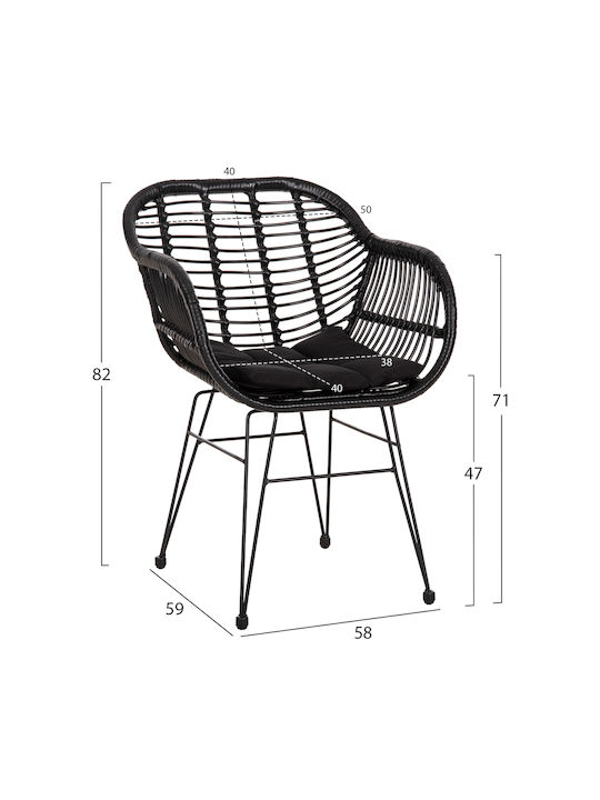 Outdoor Armchair Metallic Allegra Black Velvet-Black Metal with Cushion 58x59x82cm