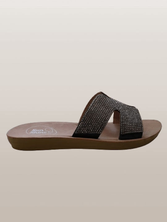 Leder Flache Sandalen für Damen in Schwarz Farbe