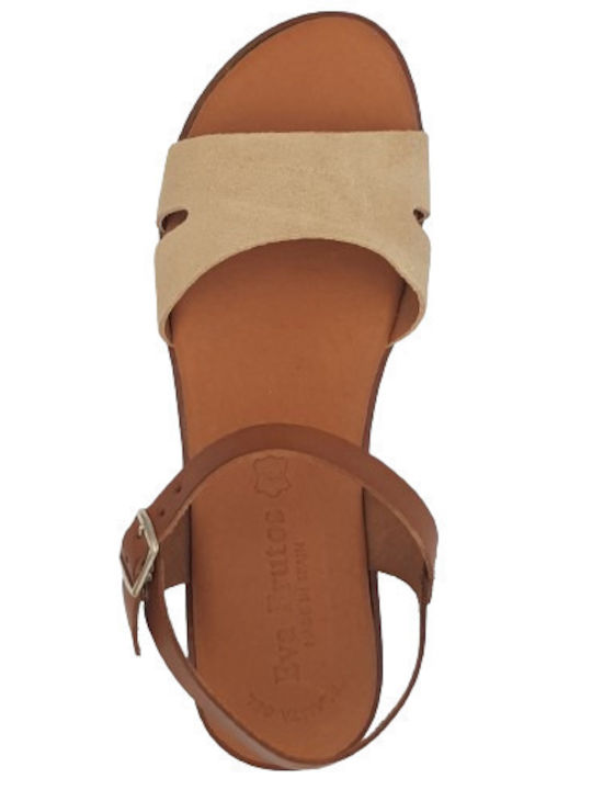 Leather Women's Flat Sandals Anatomic in Beige Color