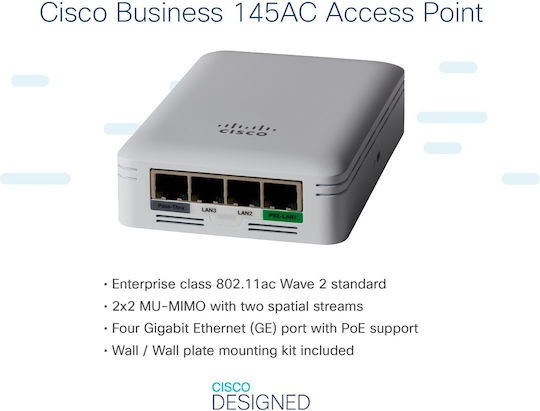 Cisco Business 145AC WiFi Mesh Network Access Point Wi‑Fi 5 Dual Band (2.4 & 5GHz) Γκρι