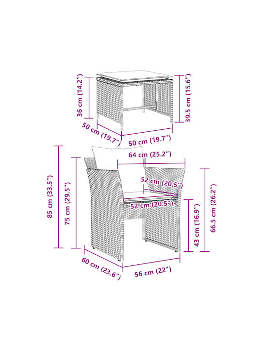 Fotoliu de exterior Rattan Bej cu pernă 50x50x36cm