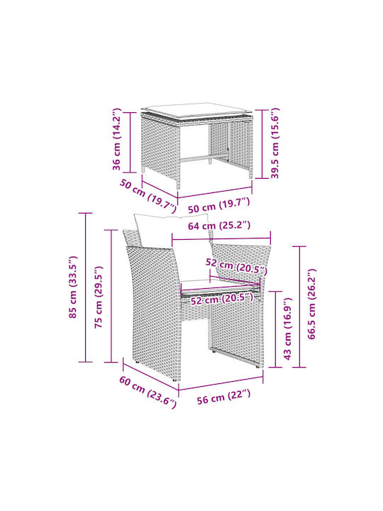 Fotoliu de exterior Rattan Gri cu pernă 50x50x36cm