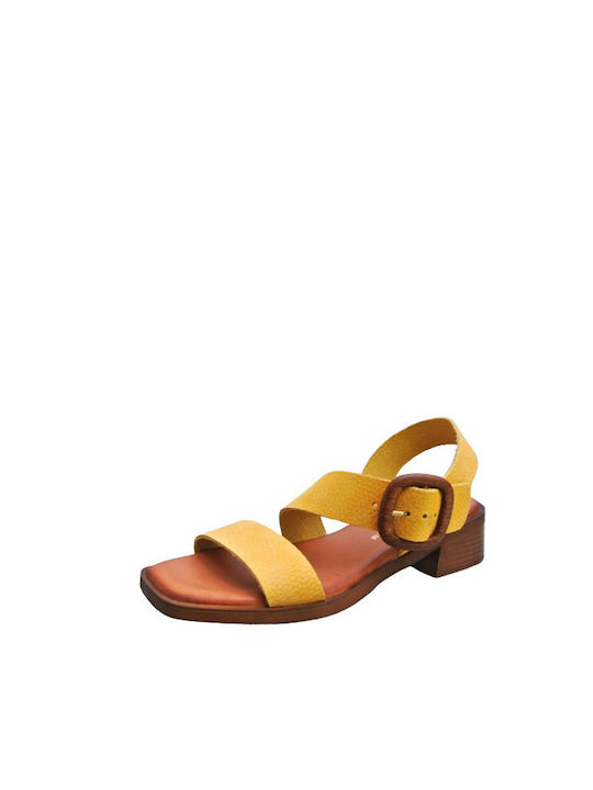 Wikers Anatomic Leather Women's Sandals Yellow with Low Heel
