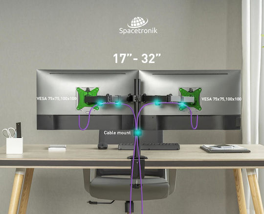 Spacetronik Stand Desk Mounted for 2 Monitors with Arm (SPA-120)