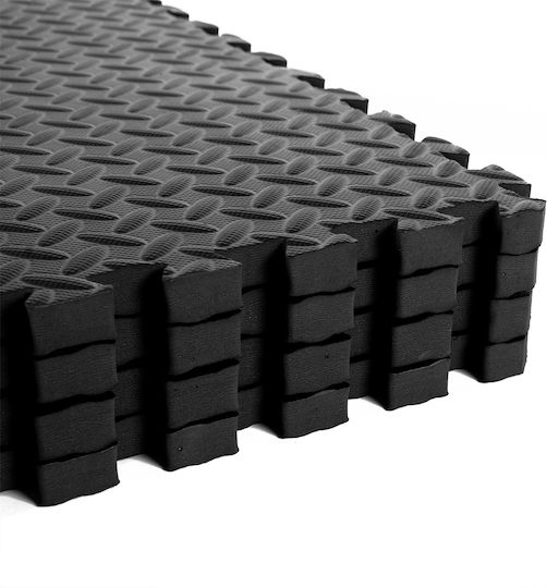 MegaFitness Δάπεδα Παζλ Γυμναστηρίου Μαύρα 60x60x1.2cm 4τμχ