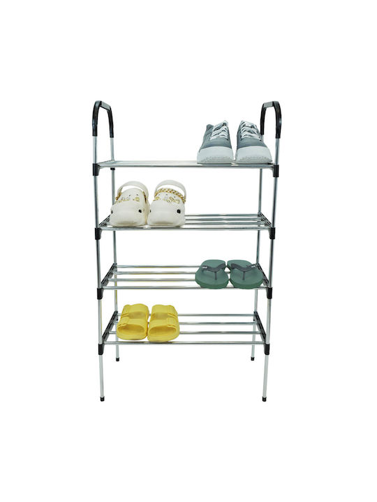 Raft pentru pantofi din metal Uncle George - 4 rafturi argintii Dimensiuni 54x27x94cm Organizare verticală a spațiului