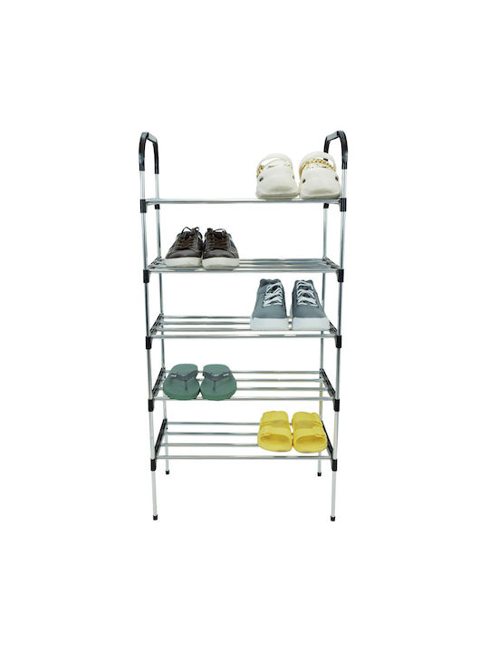 Raft de pantofi din metal-Unchiul George 5 rafturi argintii Dimensiuni 54x27x110cm Organizare spațiu vertical