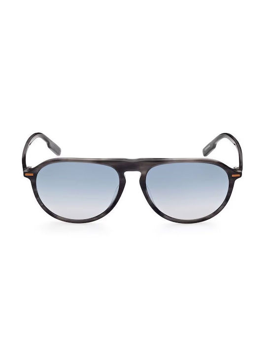 Zegna Sunglasses with Gray Plastic Frame and Light Blue Gradient Lens EZ0202 52X