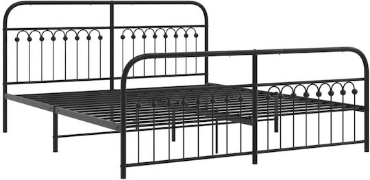 Легло Кингсайз Метално Черно с Ламели за Матрак 183x203см