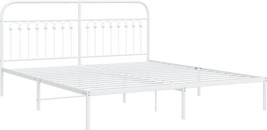 King Size Metal Bed White with Slats for Mattress 183x213cm