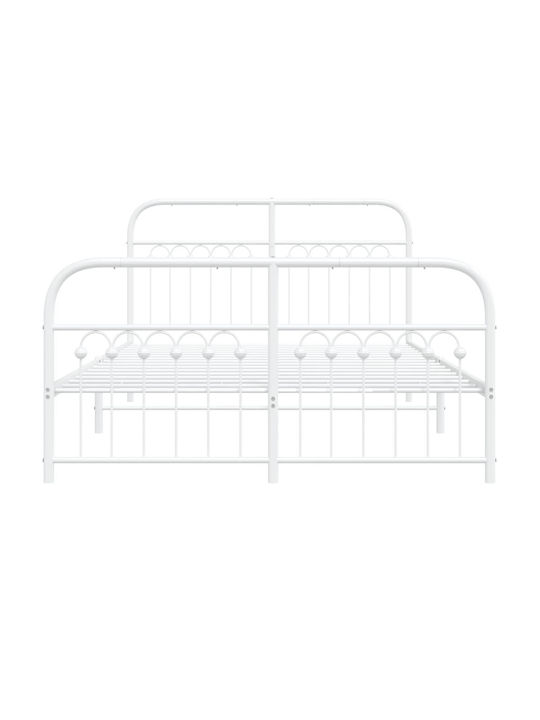 Pat Dublu Metalic Alb cu Lamele pentru Saltea 137x190cm