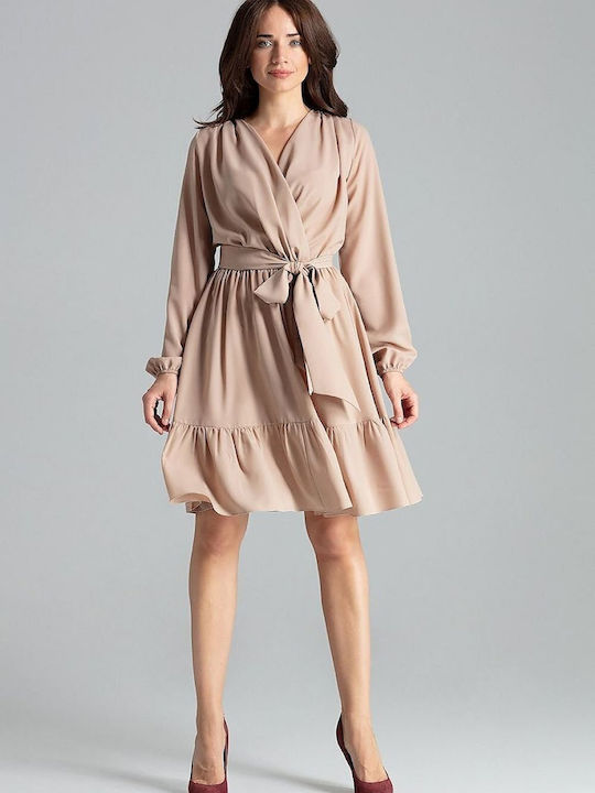 Lenitif Midi Evening Dress with Ruffle Beige