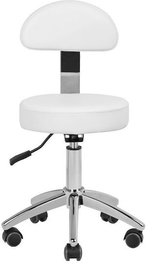 Salon Stools Τροχήλατο Σκαμπό με Πλάτη Λευκό