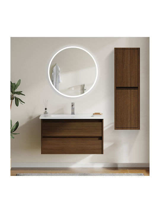 Martin Στρογγυλός Καθρέπτης Μπάνιου Led Αφής από Plywood 70x70cm Λευκός