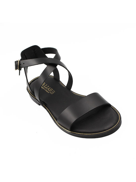 Lias Mouse Leather Women's Flat Sandals with Strap in Black Color