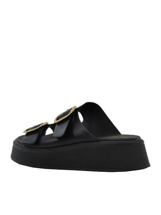 Leather Women's Flat Sandals Black