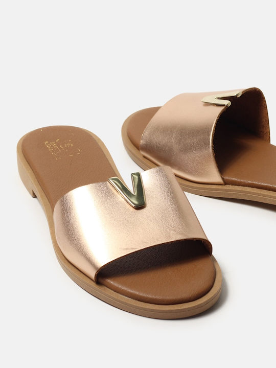 InShoes Leather Women's Flat Sandals in Gold Color