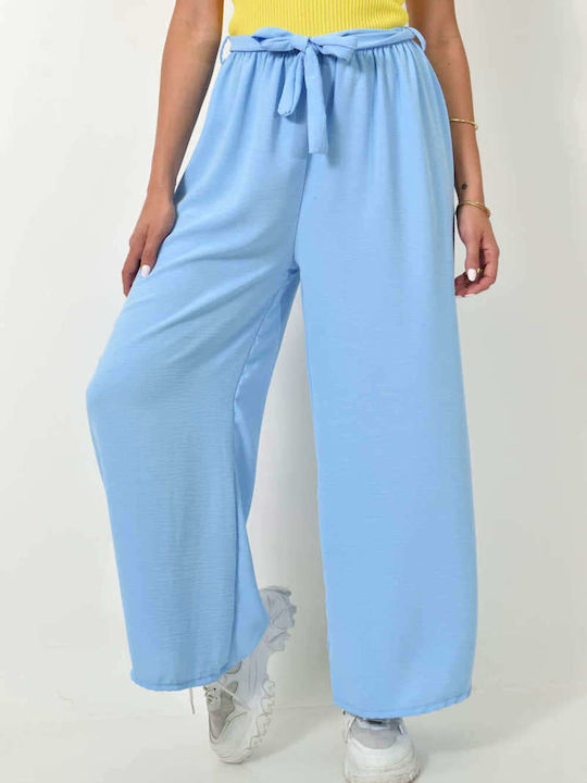 Potre Damen Stoff Palazzo-Hose Hellblau