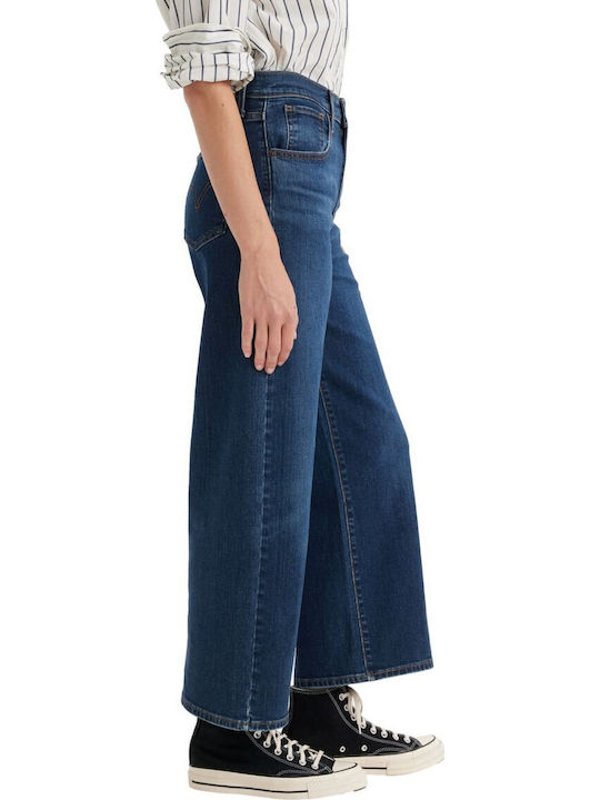 High Waist Women's Jean Trousers in Loose Fit Dark Blue