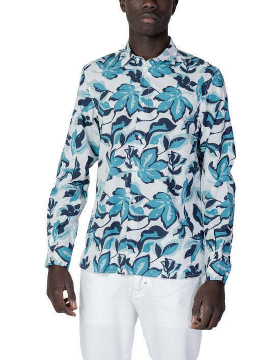 Antony Morato Men's Shirt Long Sleeve Cotton Floral Light Blue