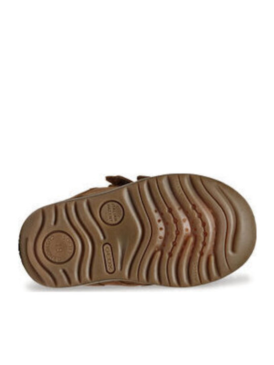 B Macchia Leather Kids Boots with Velcro Brown