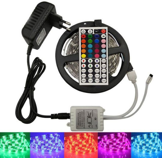 Ταινία LED 220V RGB Φως 5m Τύπου SMD5050 με Τροφοδοτικό & Τηλεχειριστήριο