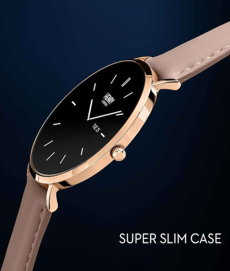 Smart Stainless Steel 43mm Smartwatch with Heart Rate Monitor (Rose & Nude Leather)