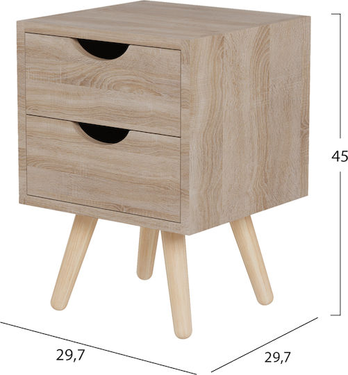 Bedside Table Dinkl Wooden Beige 29.7x29.7x45cm