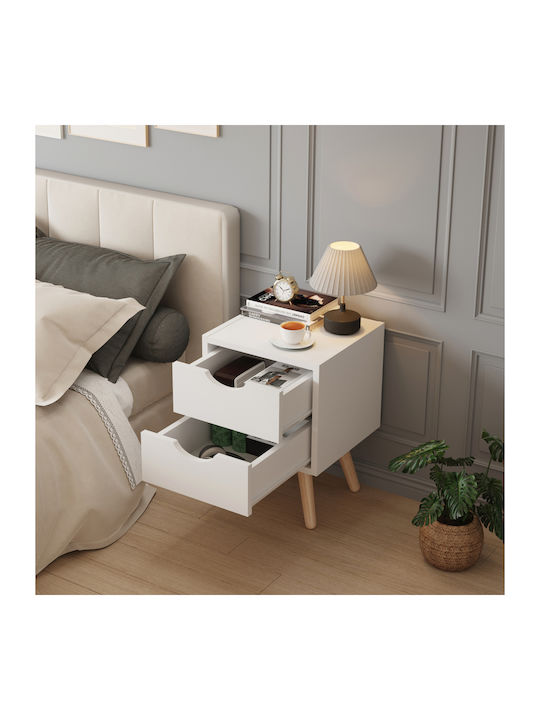 Bedside Table Dinkl Wooden White 29.7x29.7x45cm