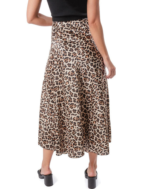 Σατέν Midi Φούστα Λεοπάρ Animal Print