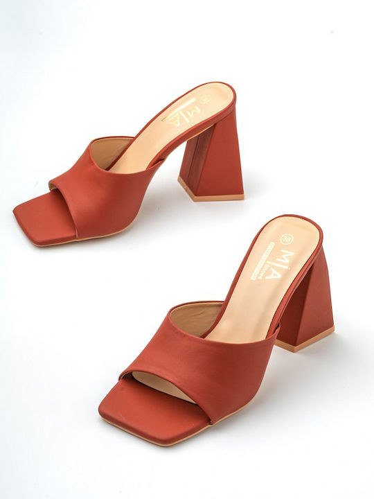Mules mit Chunky Hoch Absatz in Braun Farbe