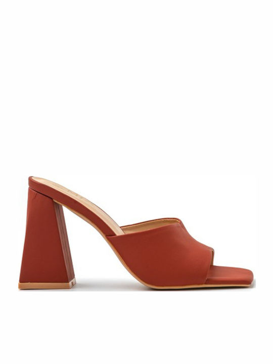 Mules mit Chunky Hoch Absatz in Braun Farbe