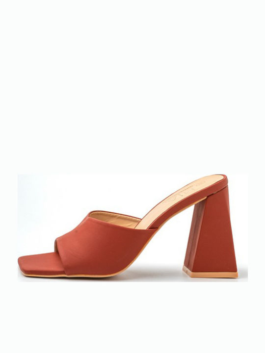Mules mit Chunky Hoch Absatz in Braun Farbe