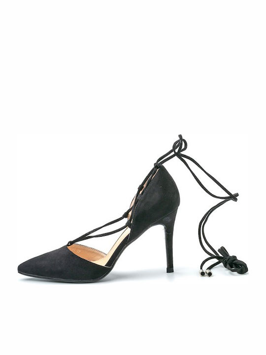 Pointed Toe Black Low Heels with Strap