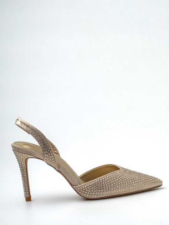 Synthetic Leather Stiletto Gold High Heels with Strap