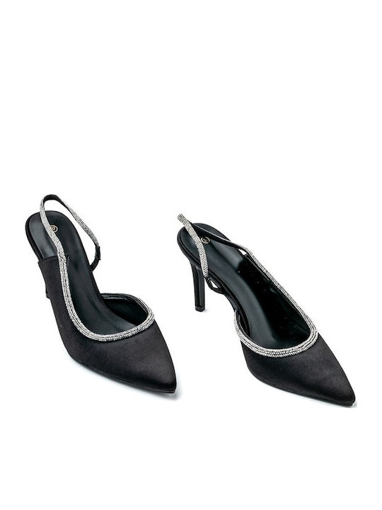 Synthetic Leather Stiletto Black High Heels with Strap