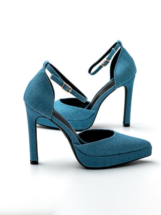 Pumps mit Riemchen & hoher Absatz Blau