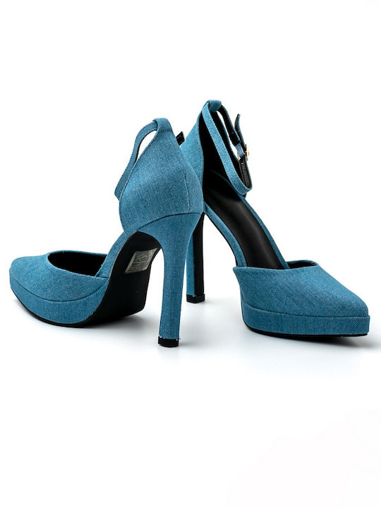 Pumps mit Riemchen & hoher Absatz Blau