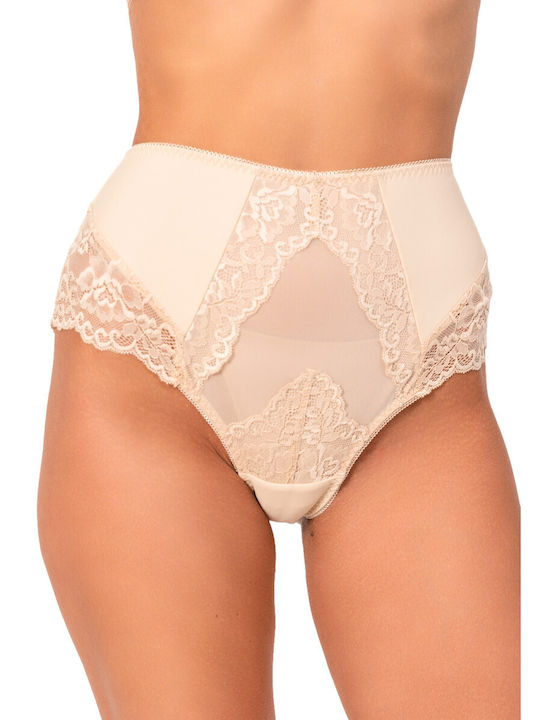 Avangard High-waisted Women's Brazil with Lace Beige