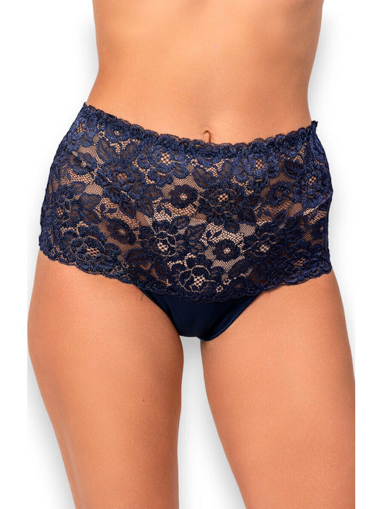 Talie înaltă Femeie Slip cu Dantelă Blue