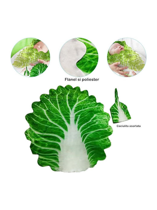 Flannel Blanket Flippy Hat Set Lettuce Leaf Shape Newborns Polyester Material 85 Cm Green